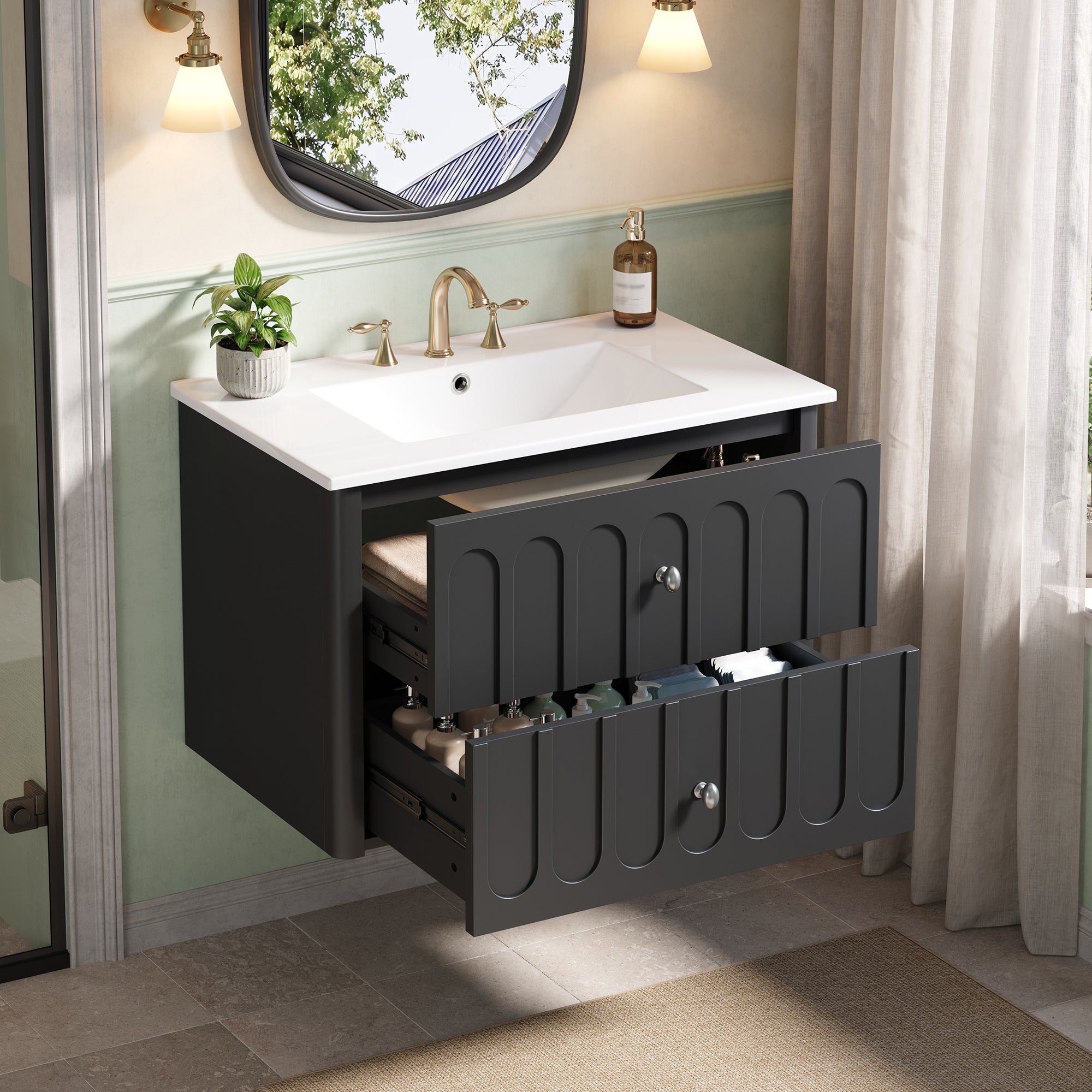 30" Modern Floating Bathroom Vanity with Oval Knobs
