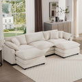 Oversized Modular Cushion Sofa With Ottomans, Comfy Upholstered U Shaped Convertible Corner Sectional Sofa Couch - Light