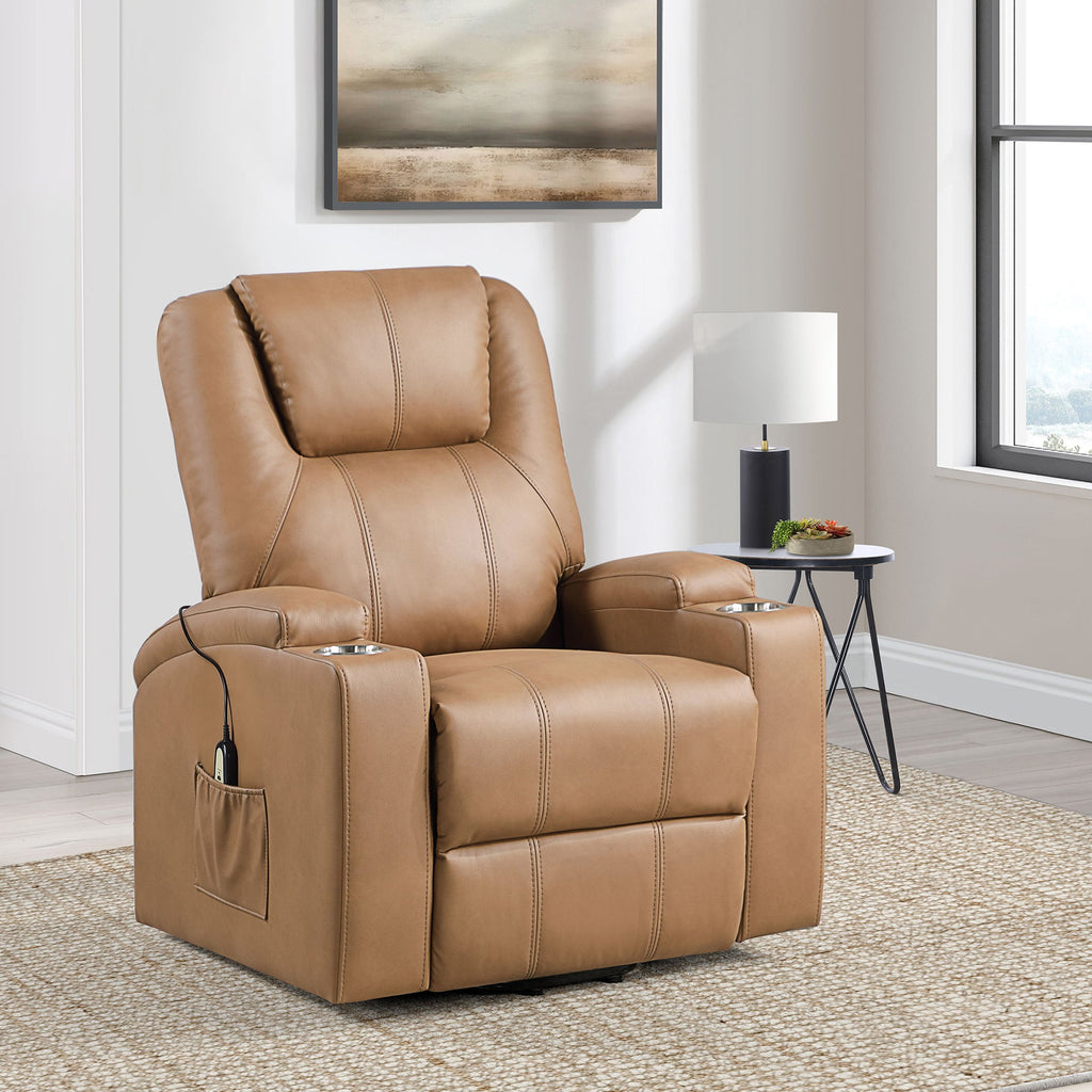 Macklin Camel Upholstered Power Lift Massage Recliner