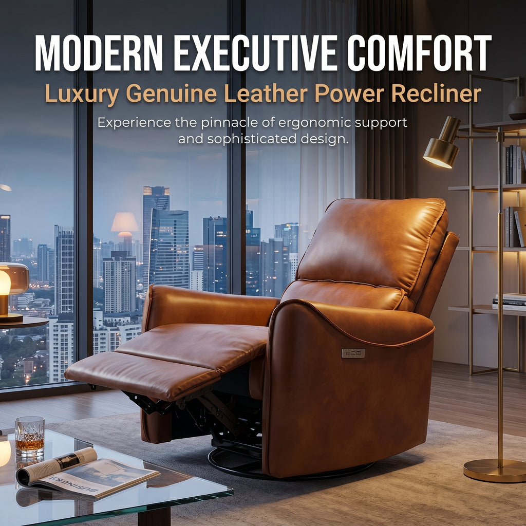 Brown Color Air Leather Electric Recliner Chair with Rocker and Swivel