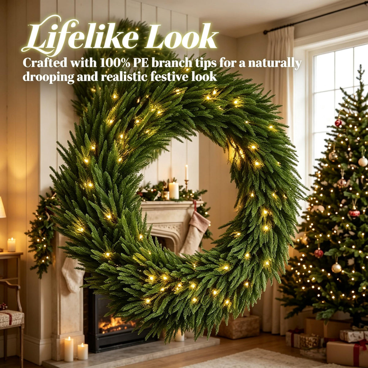 36-Inch Pre-Lit Green Christmas Wreath