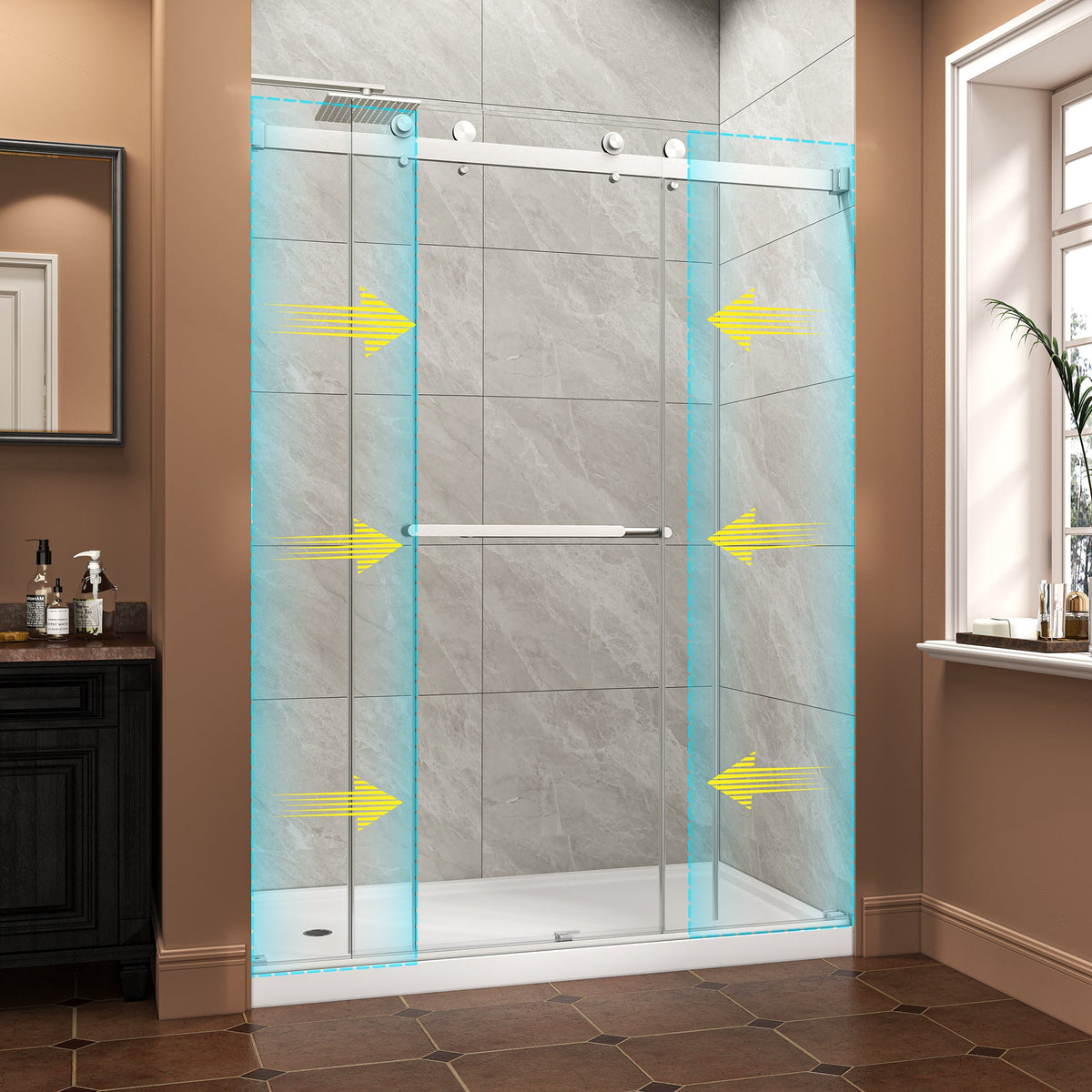 55"-60" W x 76" H Brushed Shower Door