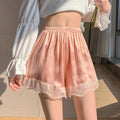 Lace Anti-Exposure Three-Part Home Shorts, Wearable Outside, Non-Rolling, Thin Summer Safe Sleep Shorts With Lace For Women