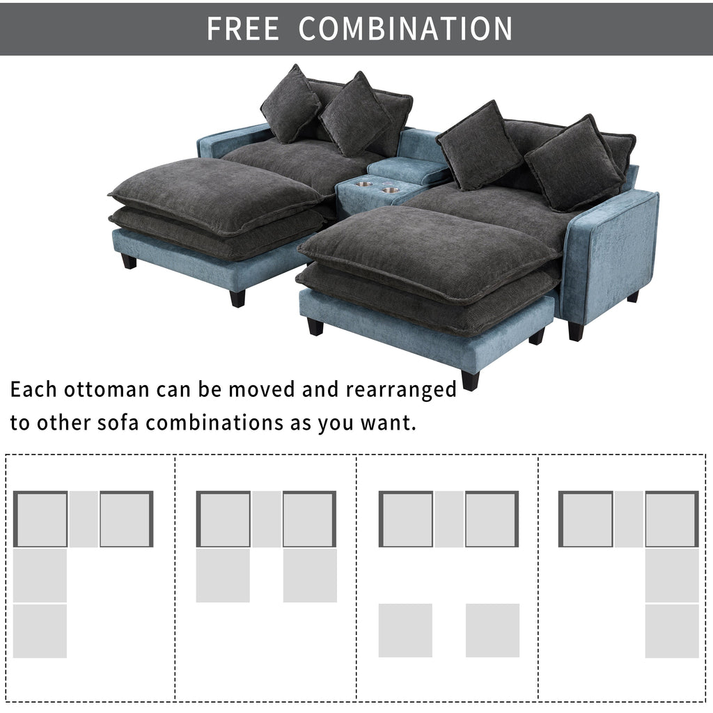 111" Chenille Upholstered Sectional Sofa with Ottoman & Storage