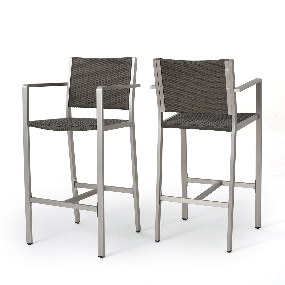 Outdoor Rust-Proof Aluminum Barstools with PE Rattan Seat - Set of 2