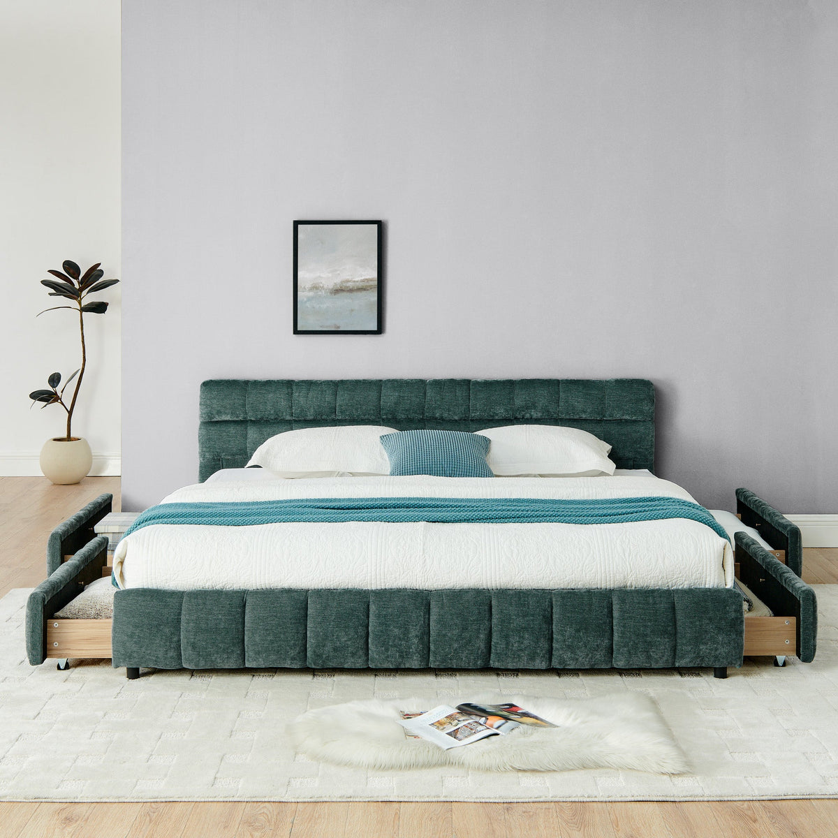King Size Upholstered Bed with Storage Drawer