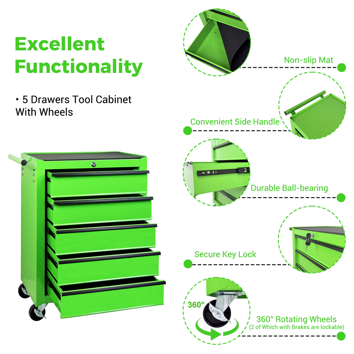 Rolling Metal Tool Chest with 5 Drawers