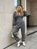 Women's Fallwinter Jumpsuit With Long Sleeves Sporty And Casual Featuring A Hood