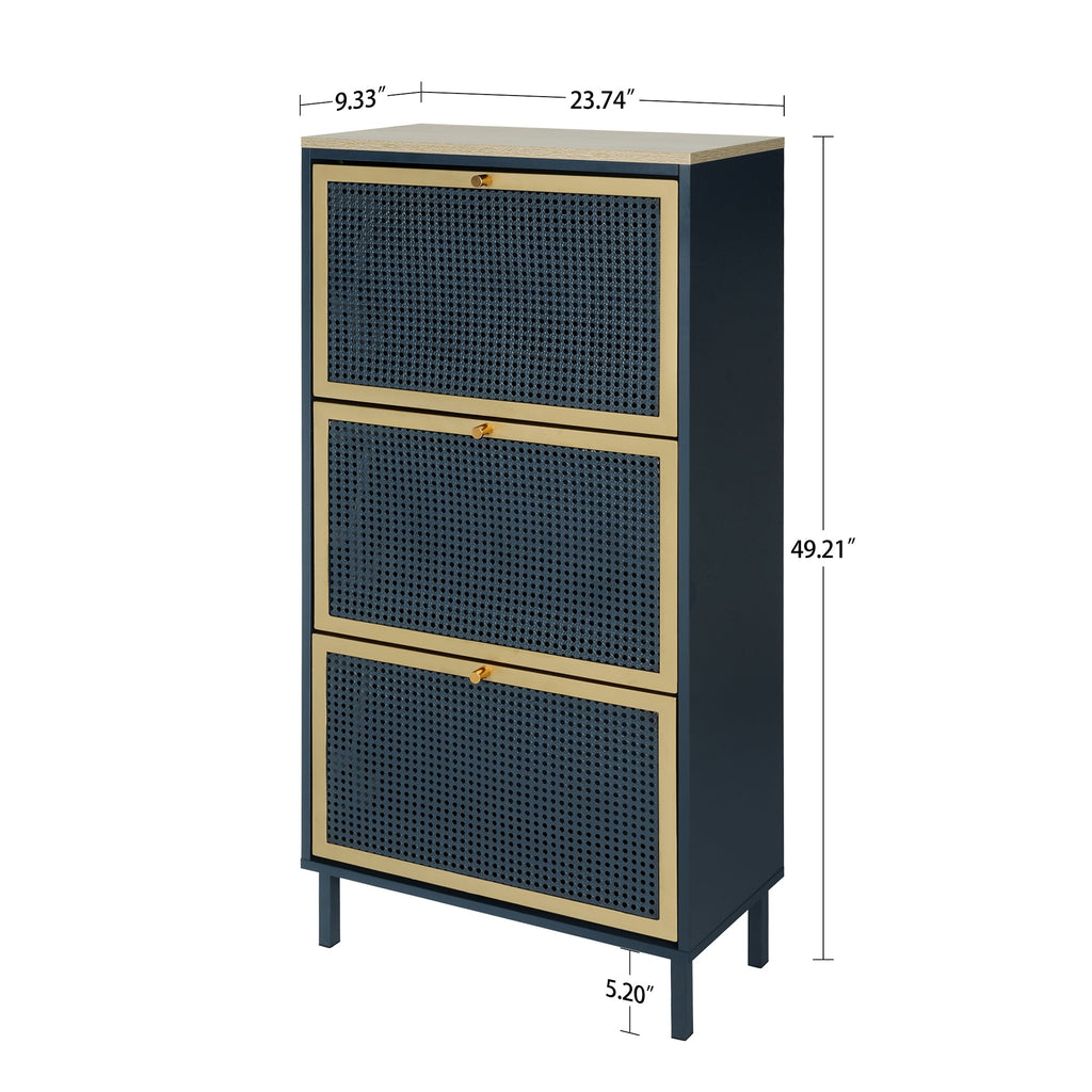 3 Metal Door Shoe Rack - Freestanding Modern Shoe Storage Cabinet