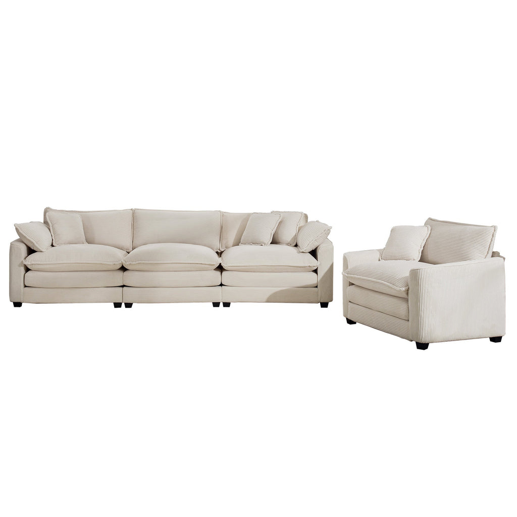 Mid-Century Modern Set of 2 Sofas with One 3-Seater Sofa and One Single Accent Chair