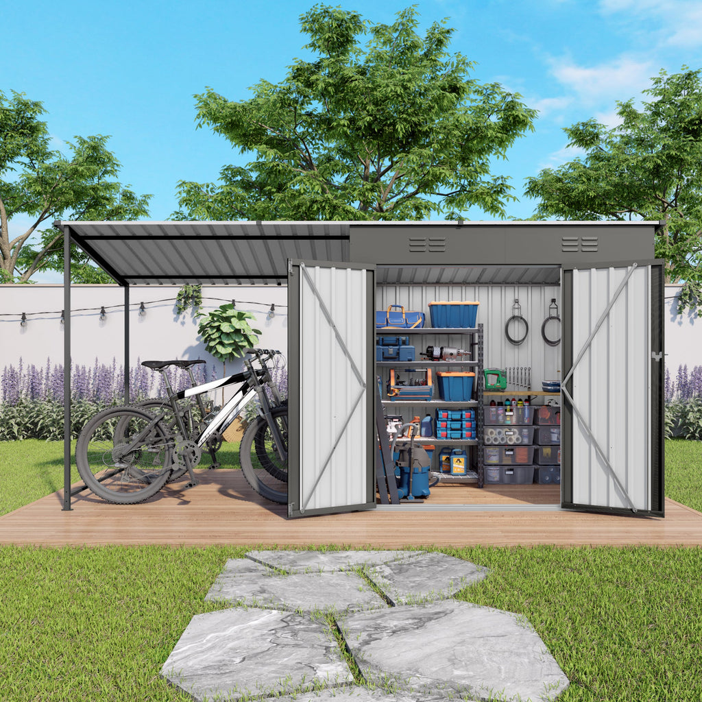 12x4ft Metal Lean to Shed with Open-Sided Pergola