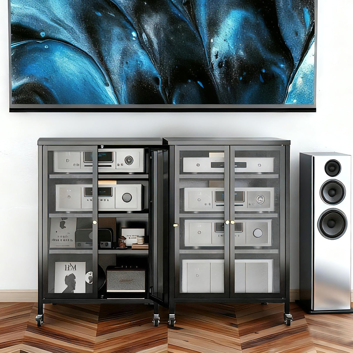 35.8" High Media Storage Cabinet with Wheels