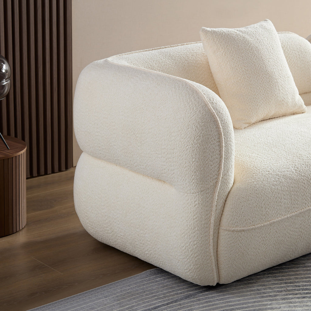 White Sectional Sofa, Durable Fabric, Solid Wood Frame