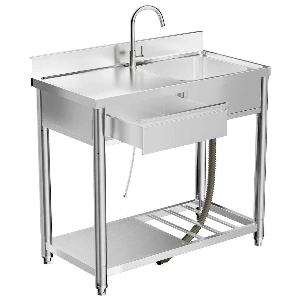 304 Stainless Steel Outdoor Utility Sink With Workbench & Storage Shelf