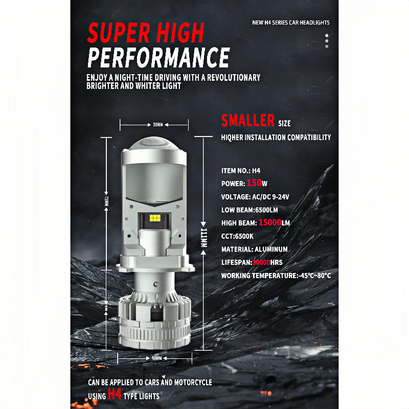 H4 LED Headlight Bulb With Projector Lens T80 80W High Low Beam Integrated  High End Auto LED Headlamp Replacement