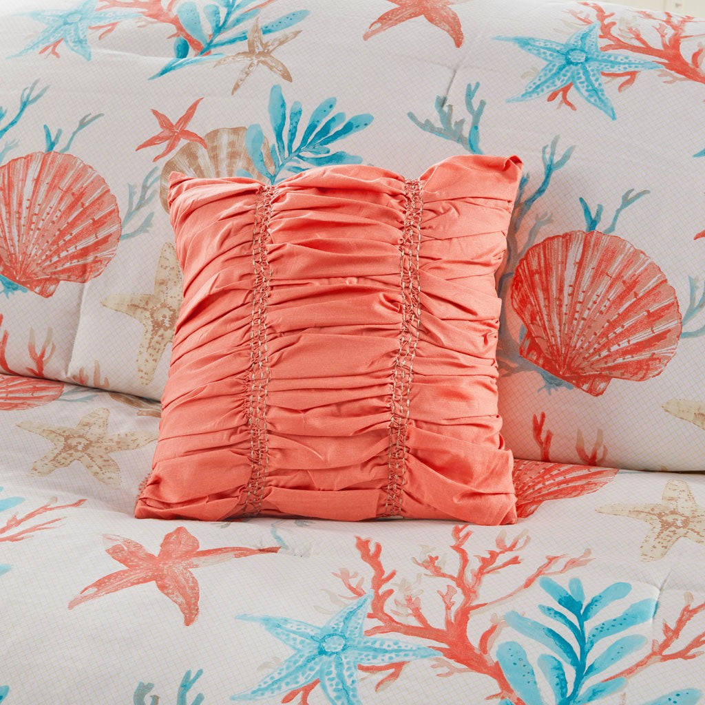 7 Piece Cotton Sateen Comforter Set - Coral - Cal King