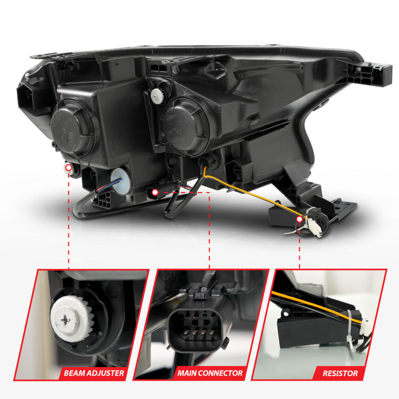 ANZO 19-23 Ford Ranger (Factory Halogen Model) Full LED Proj Headlights Init/DRL/SeqSig Black - Pair 111632A