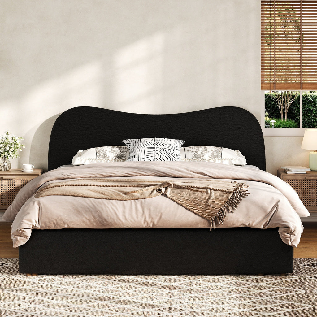 King Size Upholstered Platform Bed with Wooden Slats