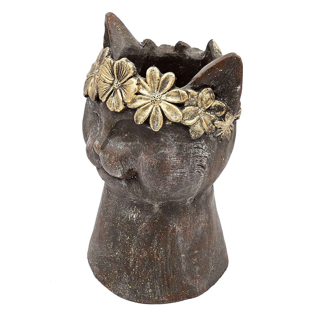 8.5x7.7x12.4" Magnesium Cat Statue Planter with Textured