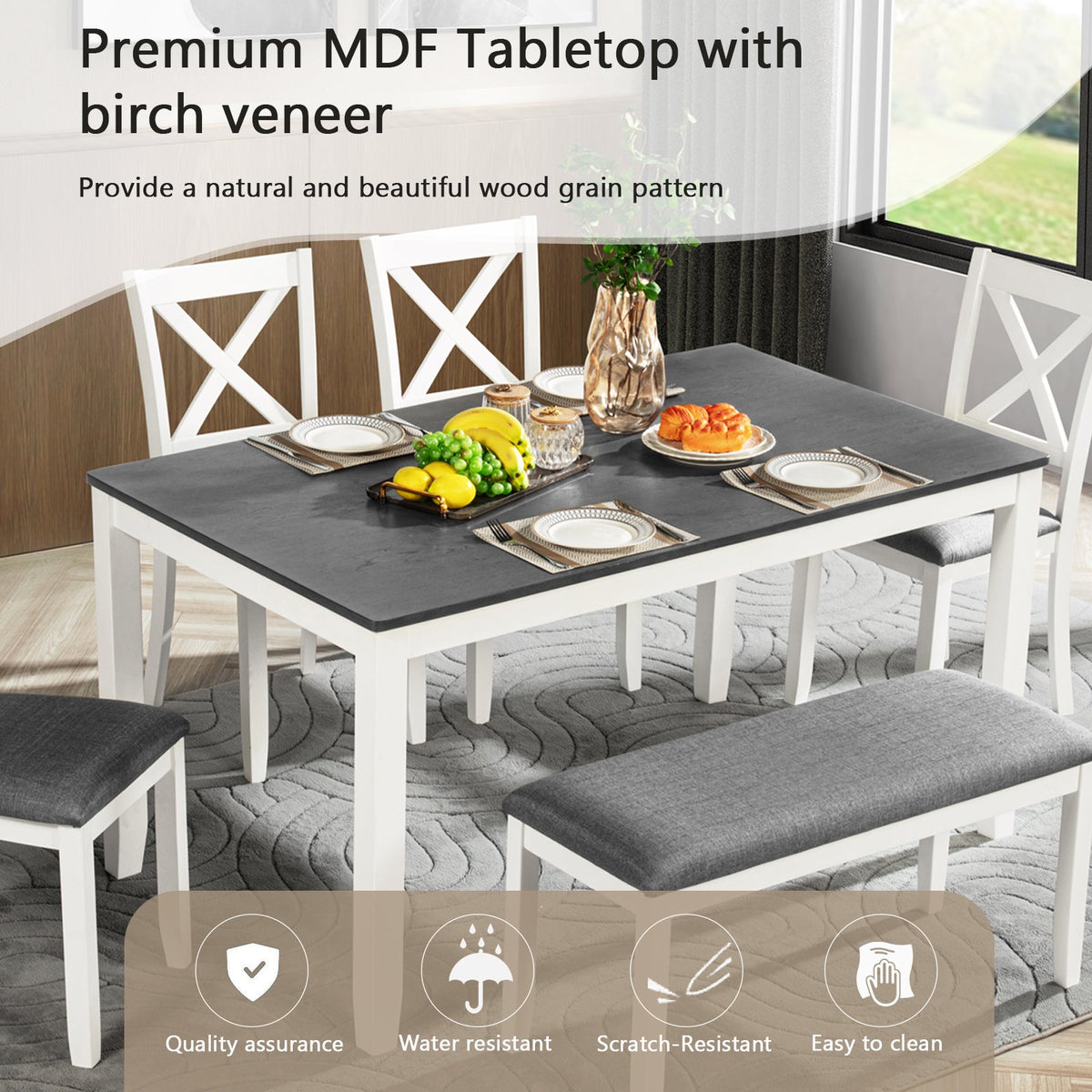 6-Piece Dining Table Set with Bench