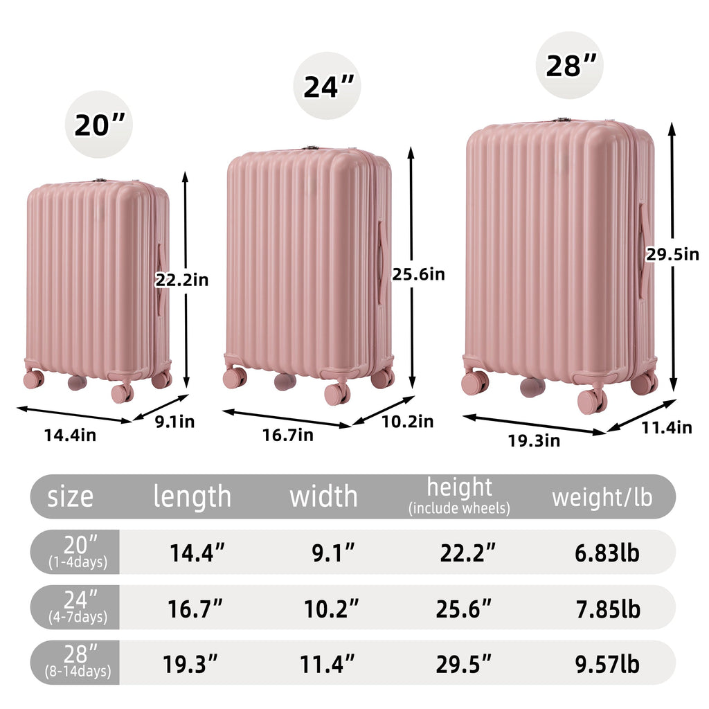 20"/24"/28" 3-Piece Spinner Wheel Luggage Set - Pink