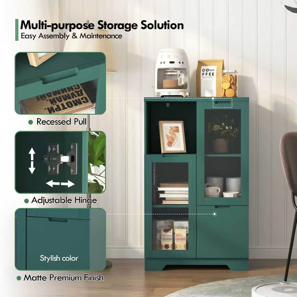 MDF Painted Cabinet with Glass Doors and Drawer