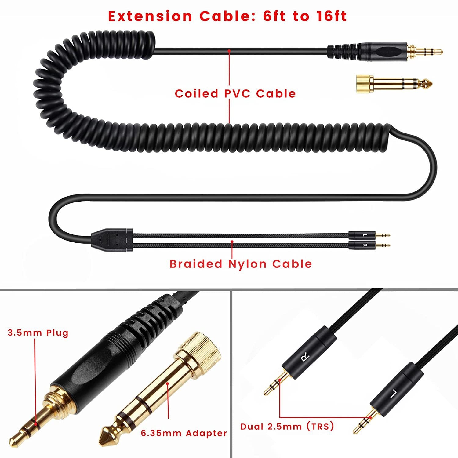Suitable For HE400i He560 Double 25mm Plug Headset Spring Headset Cable