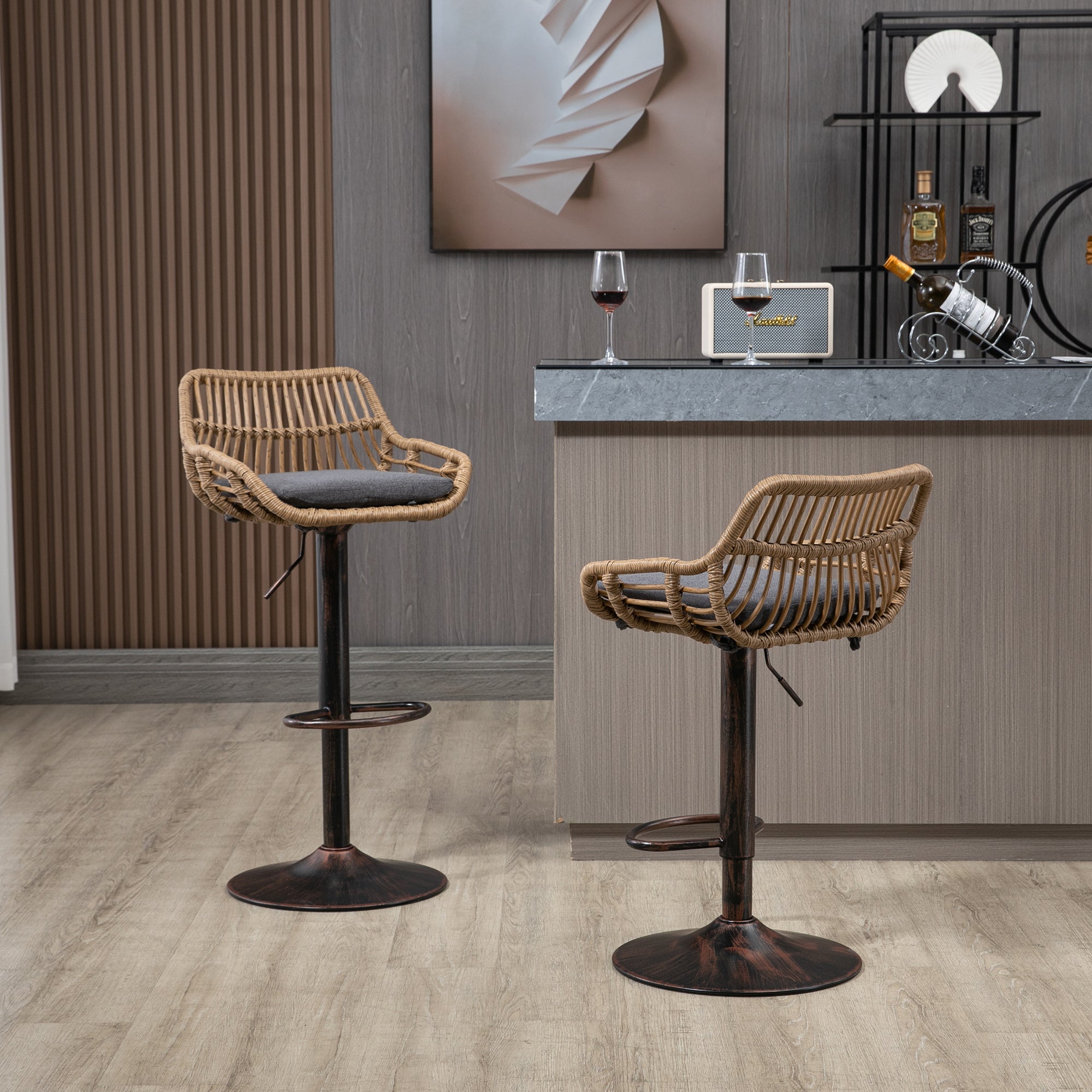 Modern Swivel Bar Stools Set of 2 Adjustable Counter Height Chairs