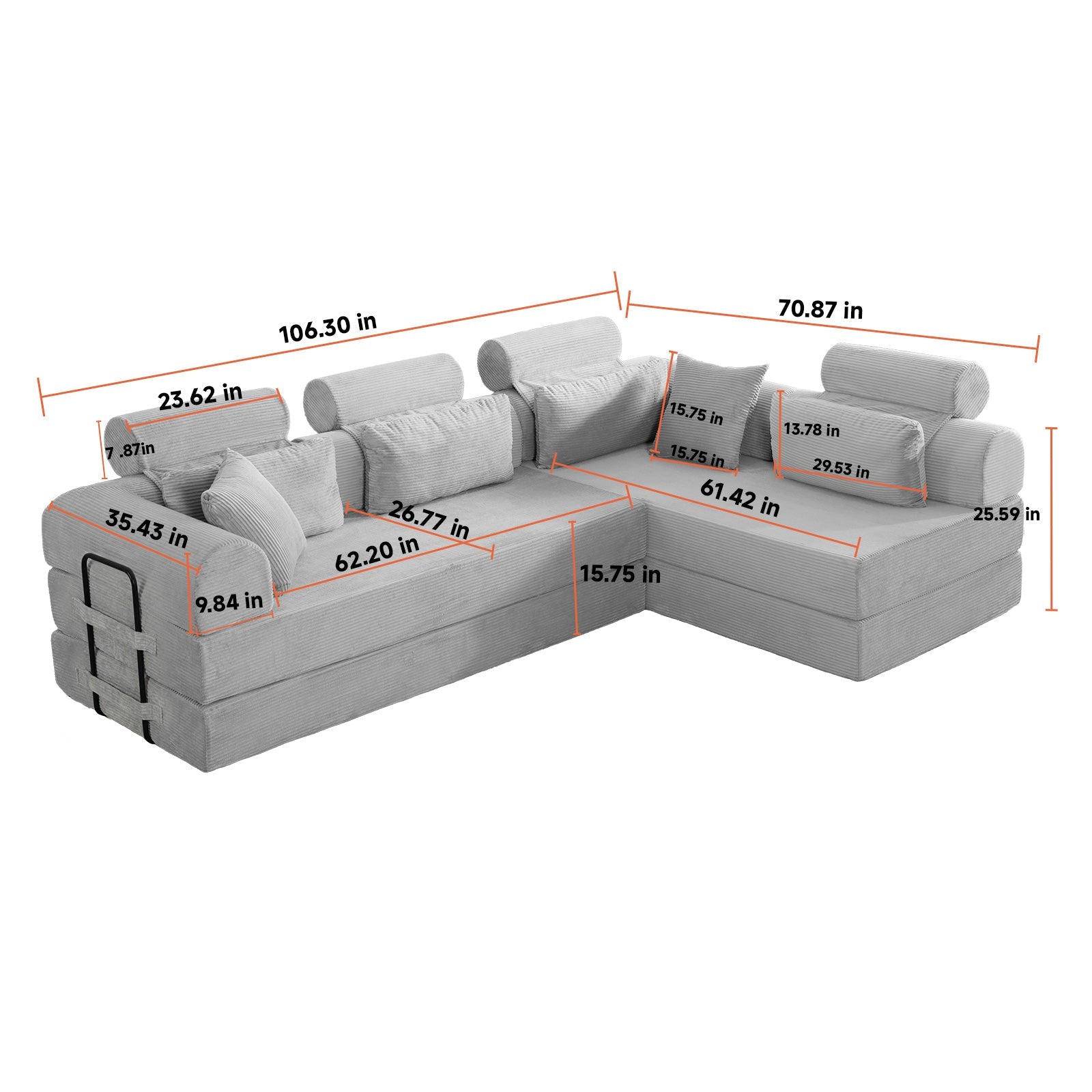 L Shape Modular Sectional Sofa, Grayish Green