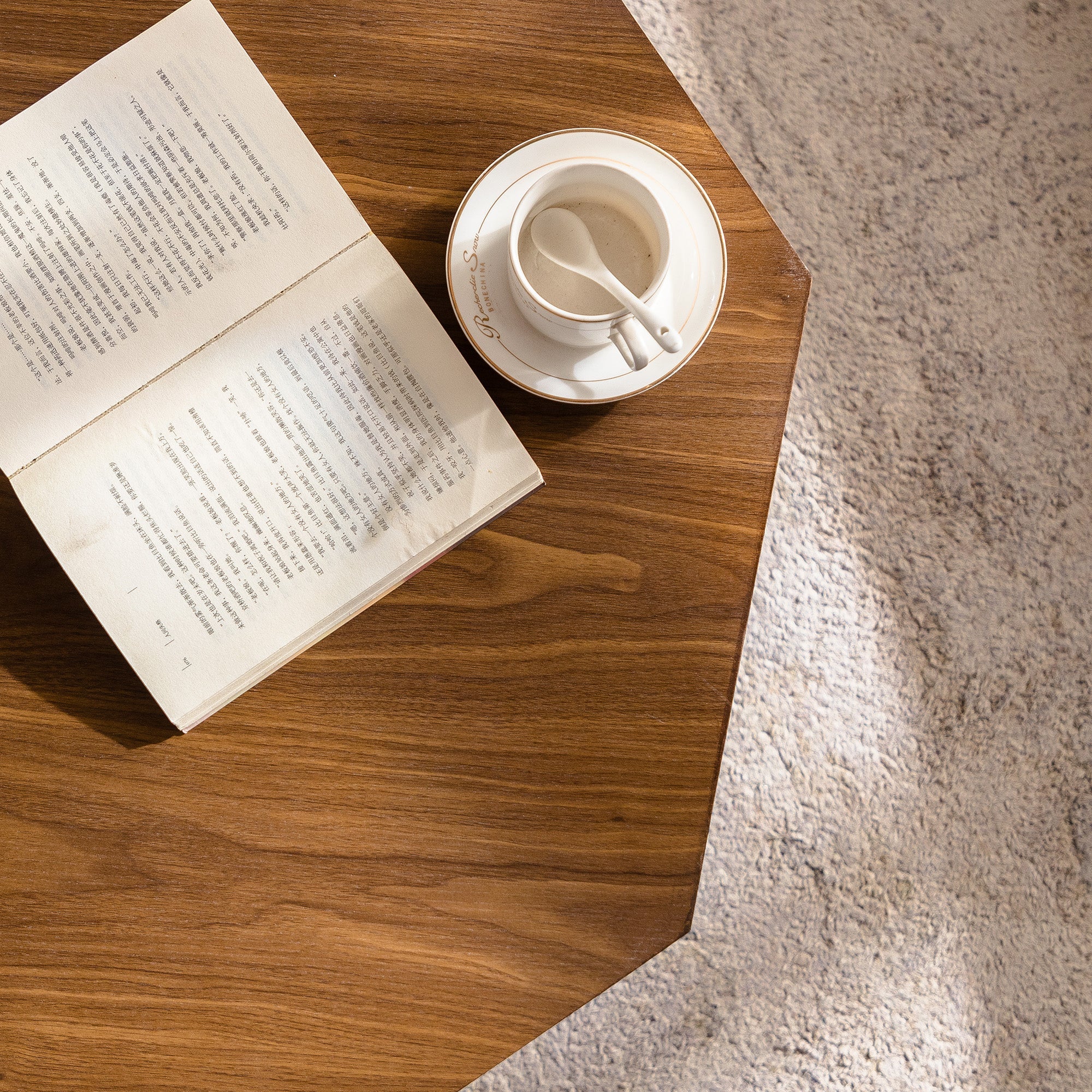 30.51 Inch Coffee Table Wooden Octagonal-Shaped for Living Room