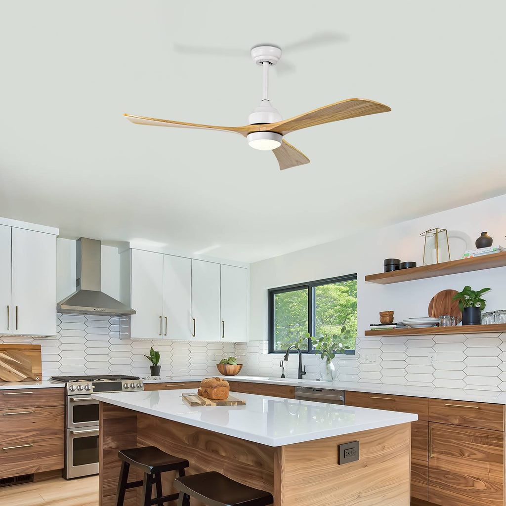 52" Solid Wood Blades Ceiling Fan with Lights Remote Control