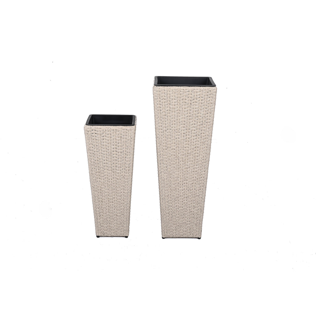 Outdoor PE Wicker Flower Pots, 2-Pcs Set