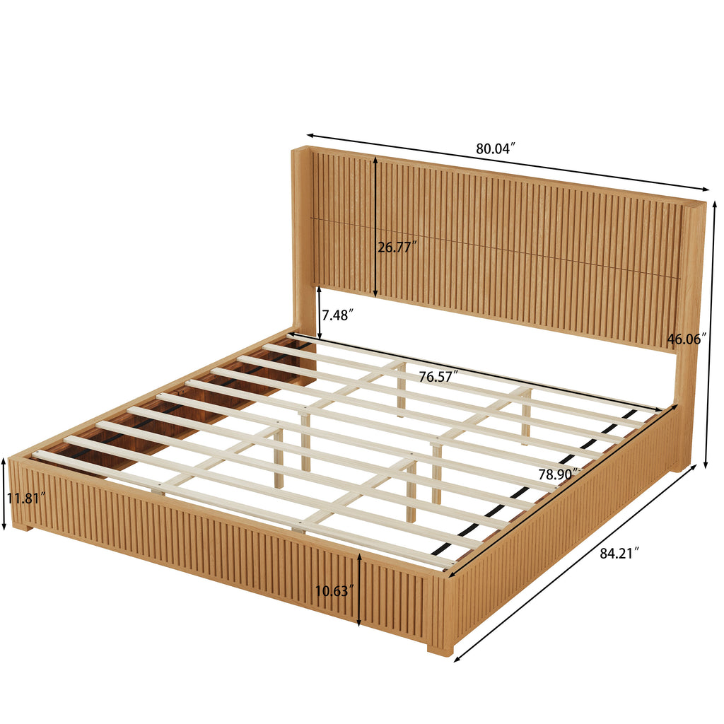 Solid Wood Platform Bed Frame with Headboard - King Size