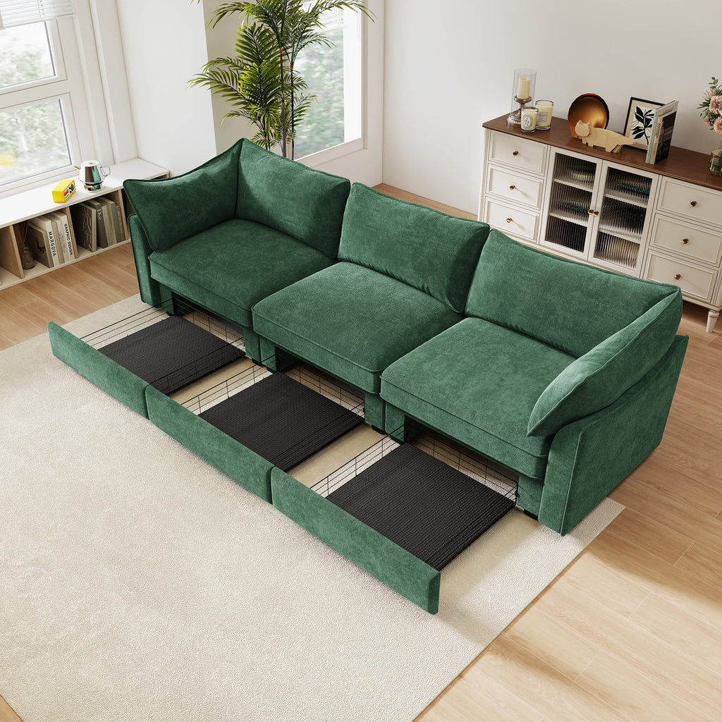 3 Seater Sofa With Storage Pull Out Drawers Under Each Seat
