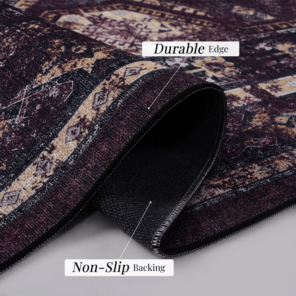 MAVAL Burgundy Washable Rug 9x12 Area Rug