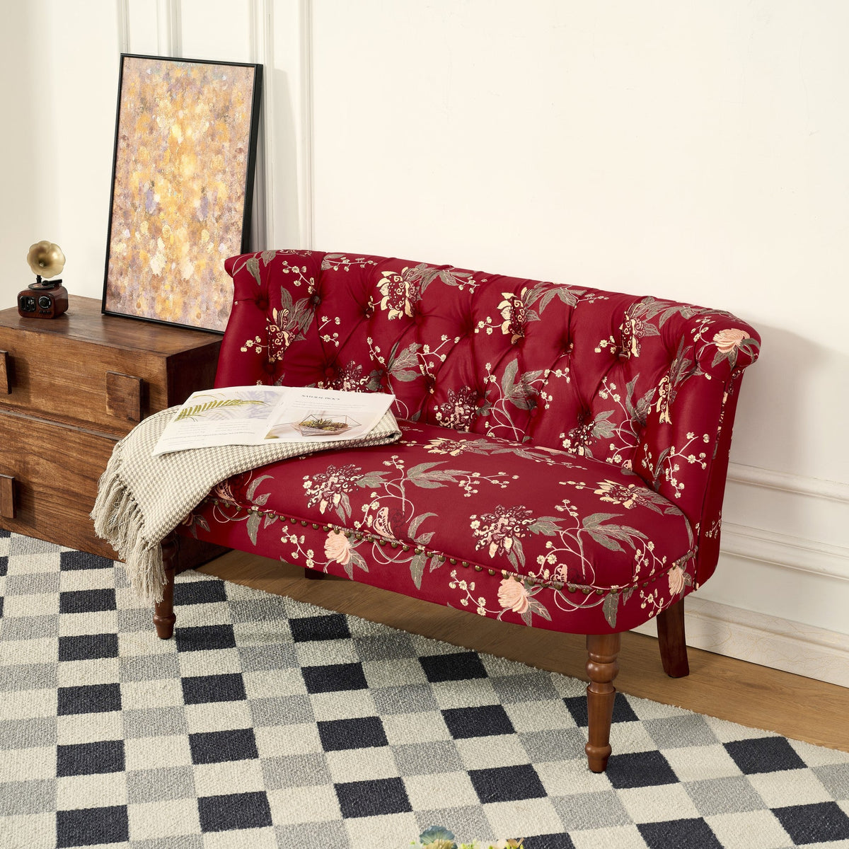 European Style Sofa Chair in Wine Red