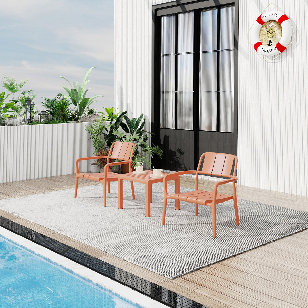 Summer 2-Piece PP Single-Seater Chairs + Coffee Table Set