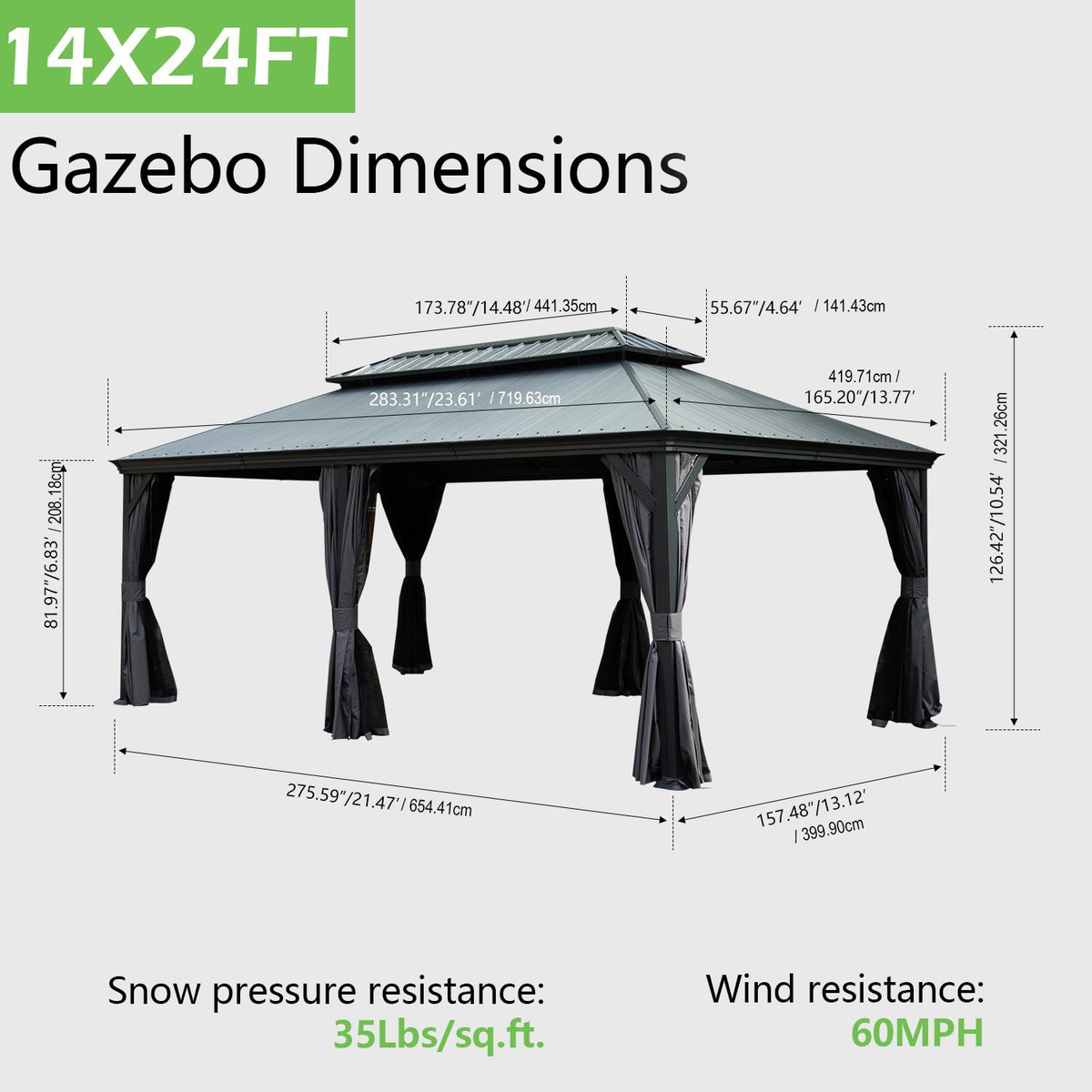 14'x24' Hardtop Gazebo with Resin Roof