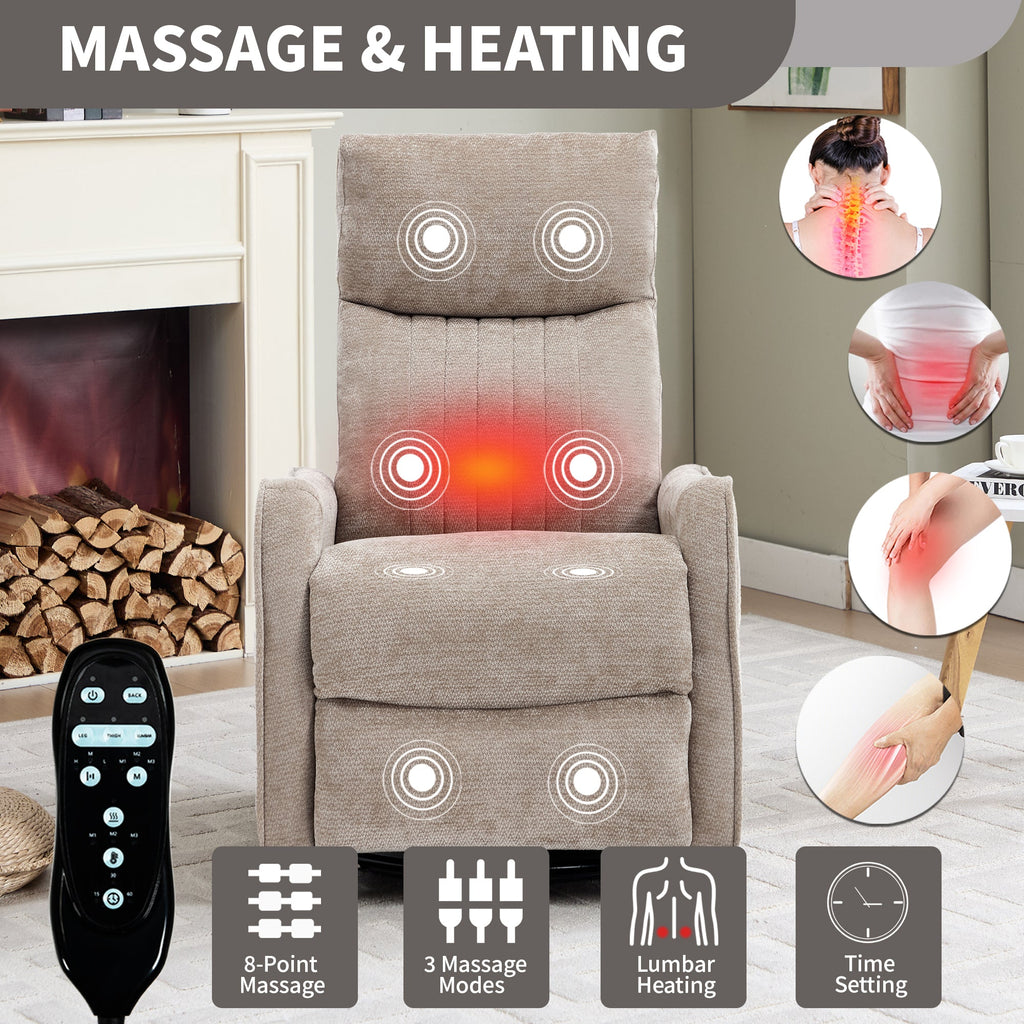 Khaki Heat Massage Manual Recliner Chair