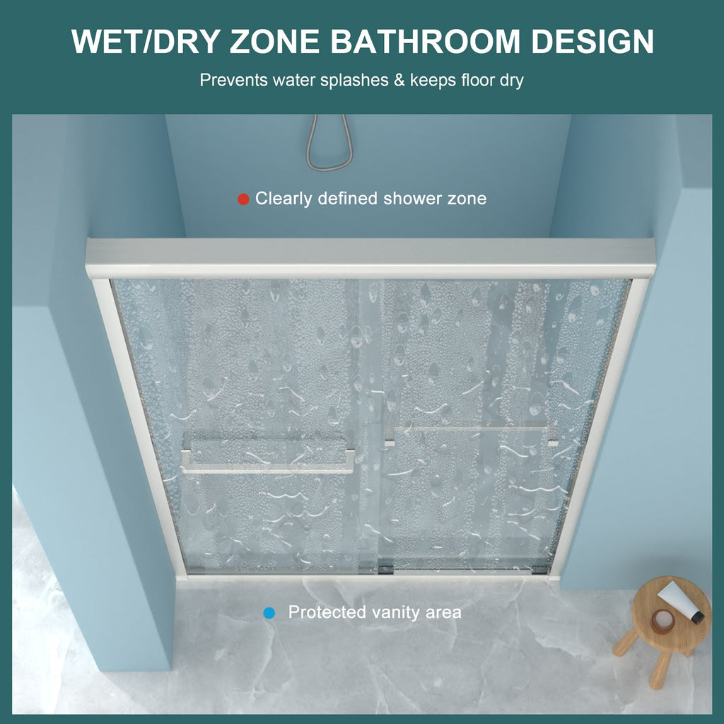 48" W x 76"H Semi-Frameless Bypass Sliding Shower Enclosure