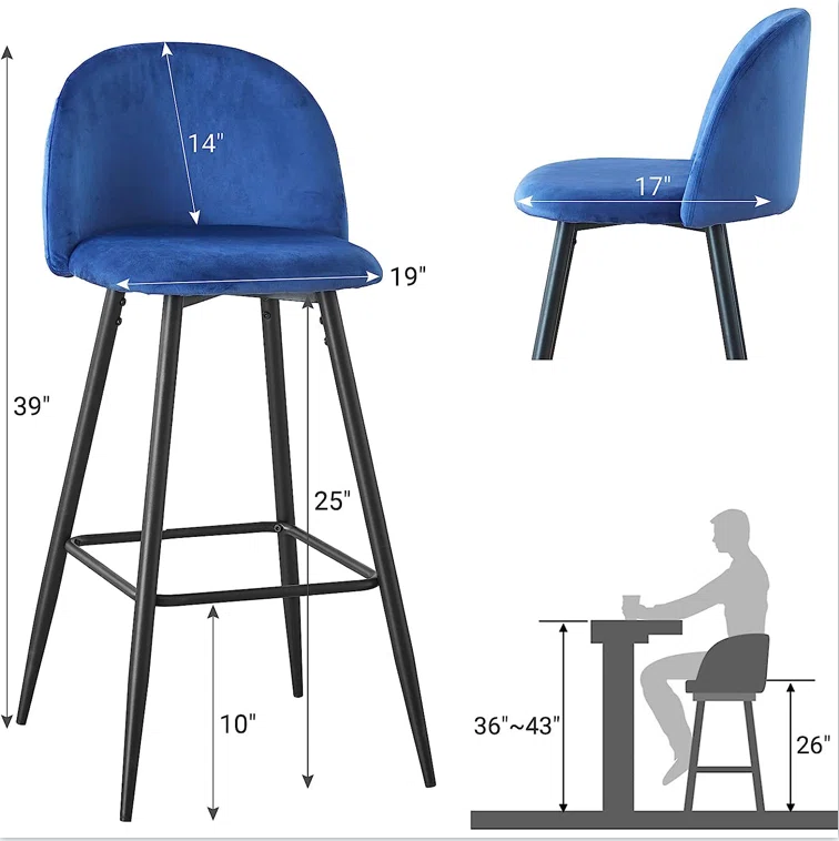 Velvet Bar Stool Set of 2