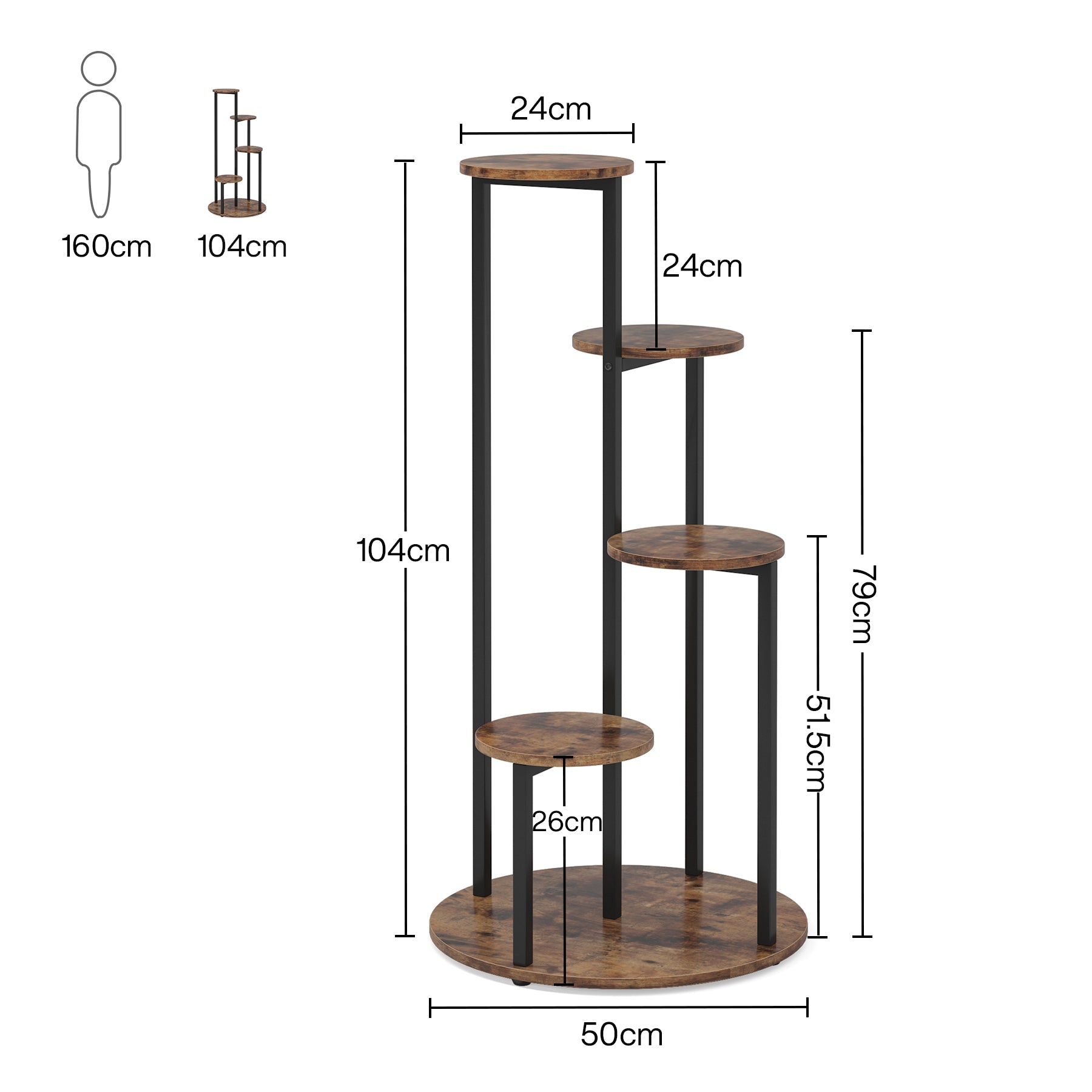 40.94" Height 4-Tier Rustic Plant Stand