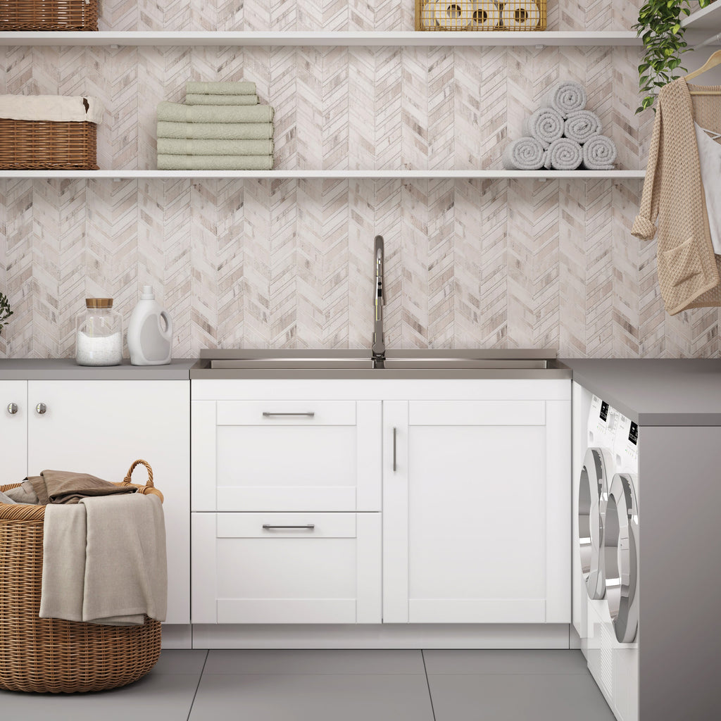 Modern Wide Shaker - 46" Laundry Cabinet with Faucet and Stainless Steel Sink