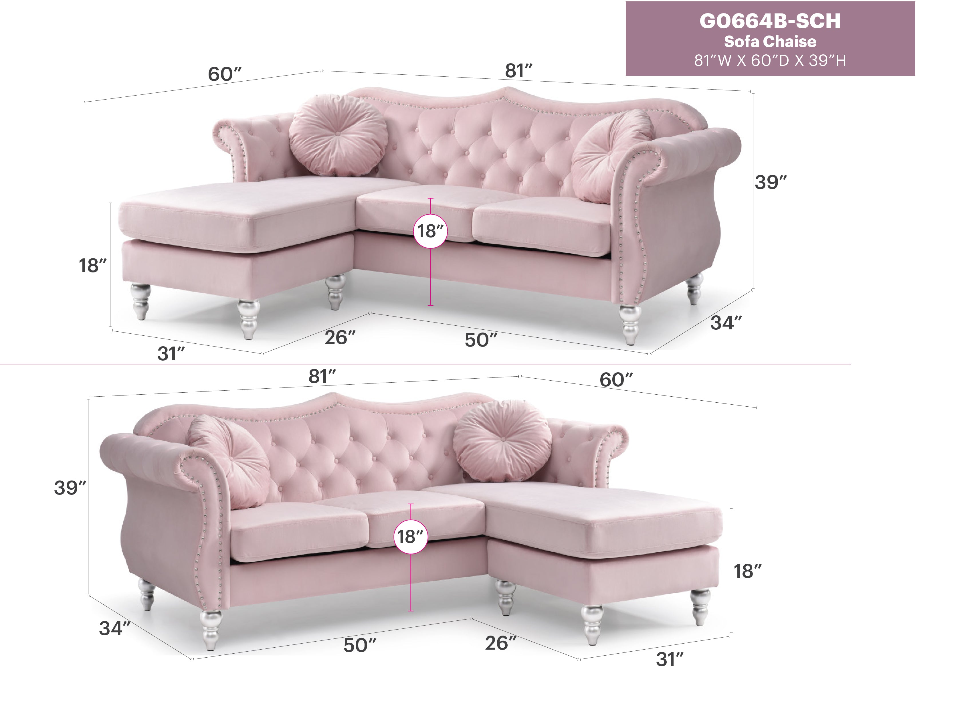 Glory Furniture Hollywood G0664B-SC Sofa Chaise