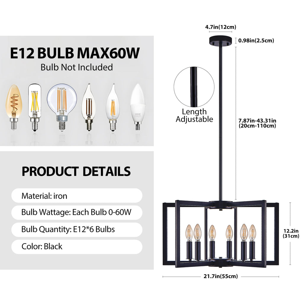 22" Modern Black Geometric Chandelier