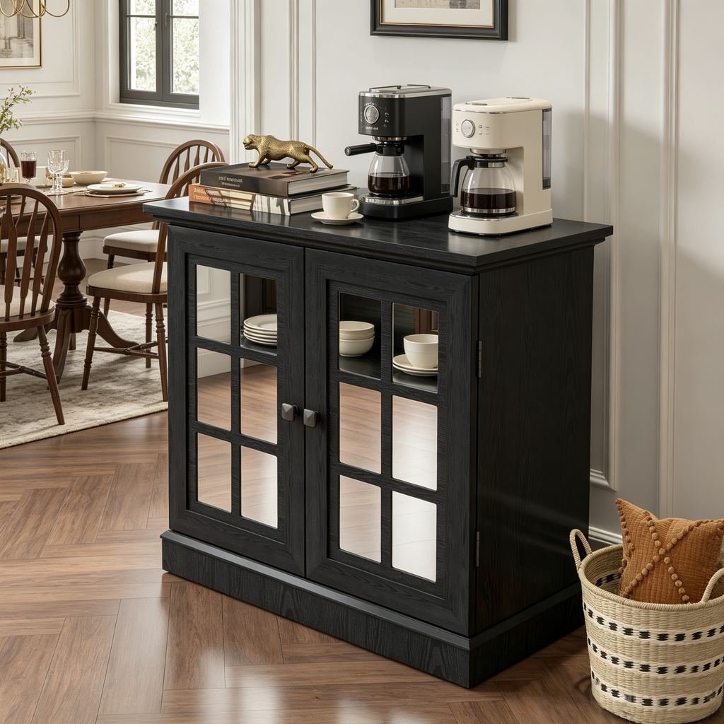 Storage Sideboard Cabinet with 2 Decorative Acrylic Mirrored Doors