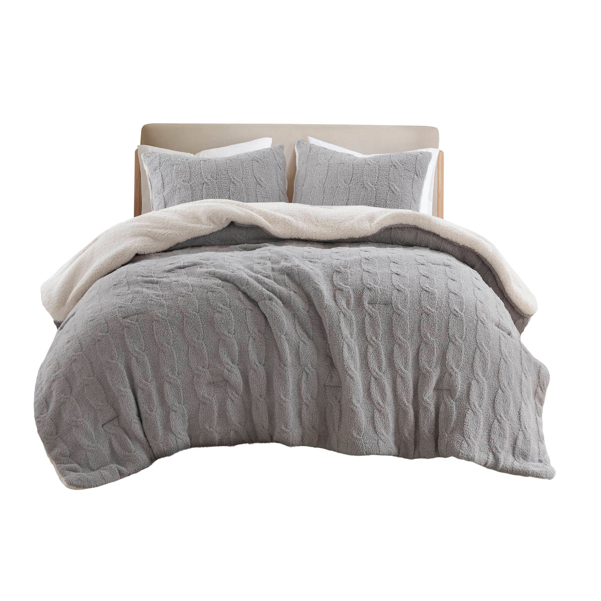 3 Pieces Full/Queen Cable Knit Chenille Comforter Set