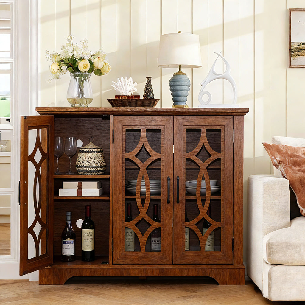 Spacious Size Sideboard with 3 Clear Tempered Glass Doors