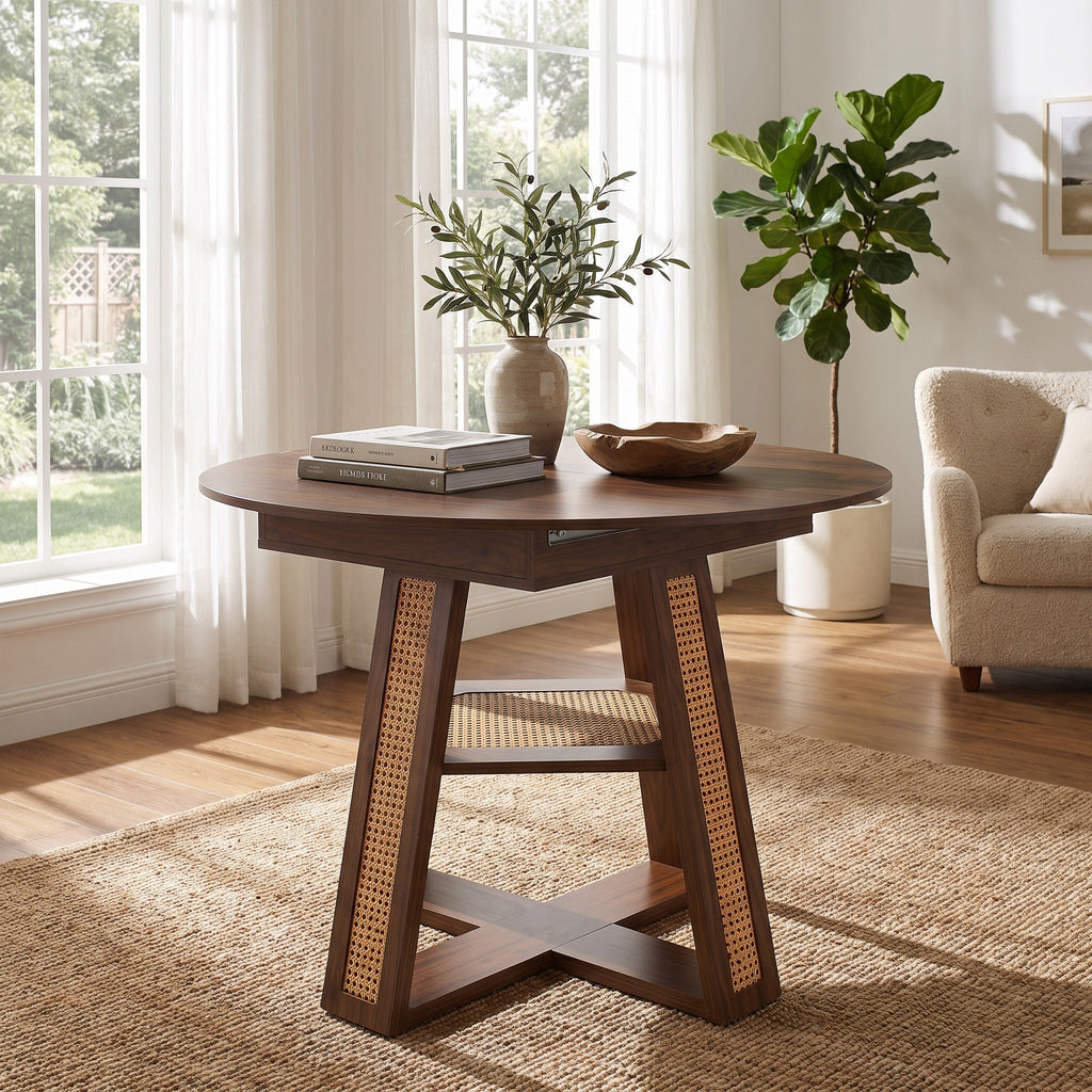 Extendable Round Dining Table for 4-6