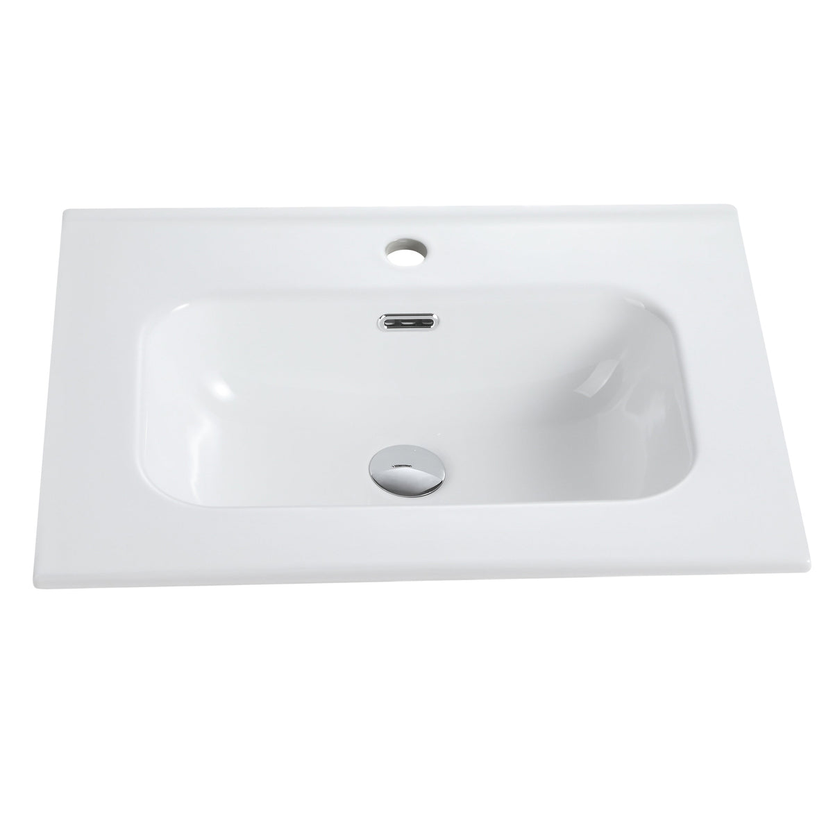 Glossy White Ceramic Integrated Sink